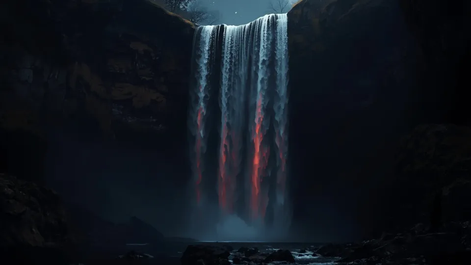 waterfall with dark glow
